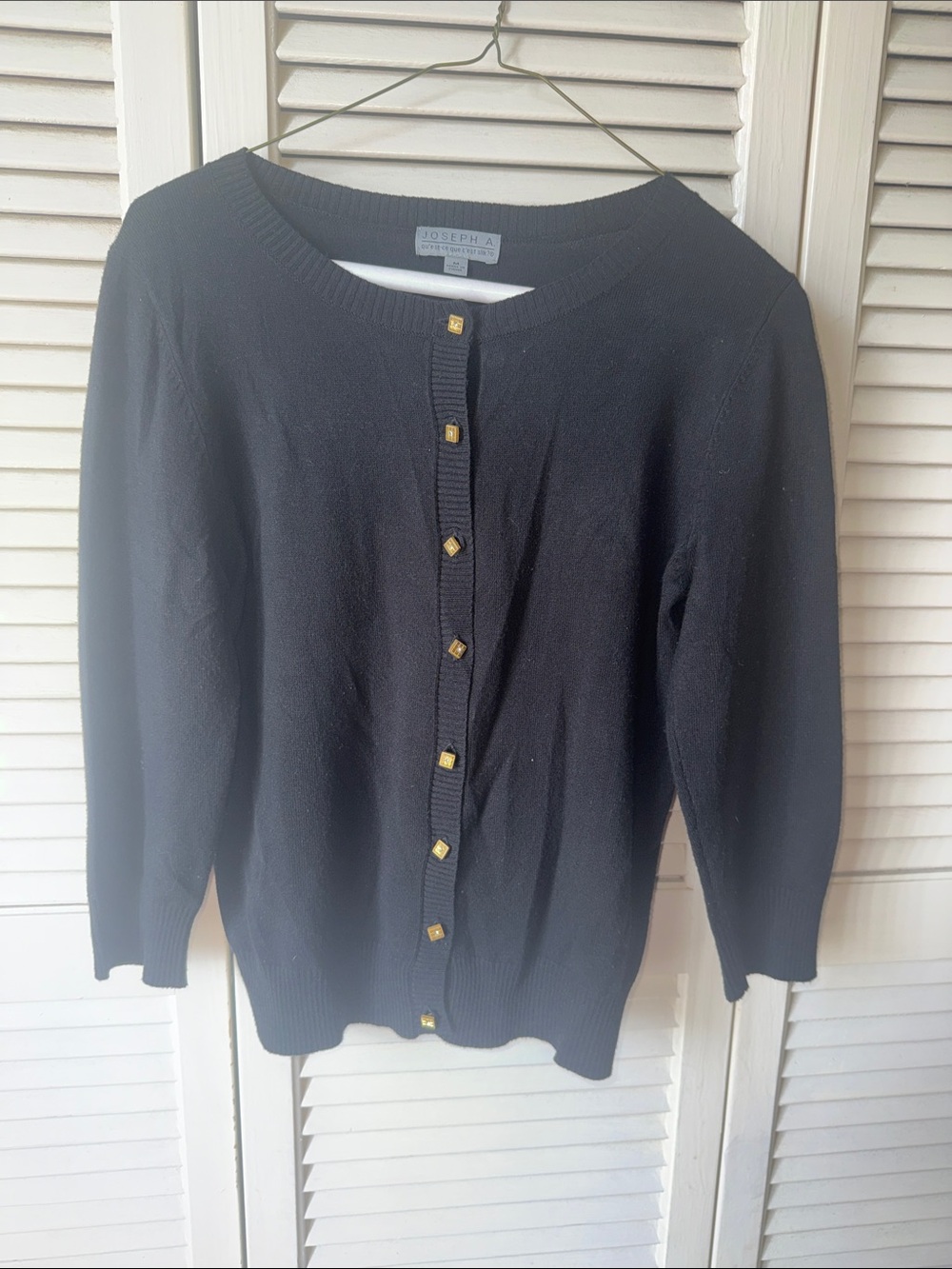 Joseph A Black Knit Cardigan with Gold Square Buttons